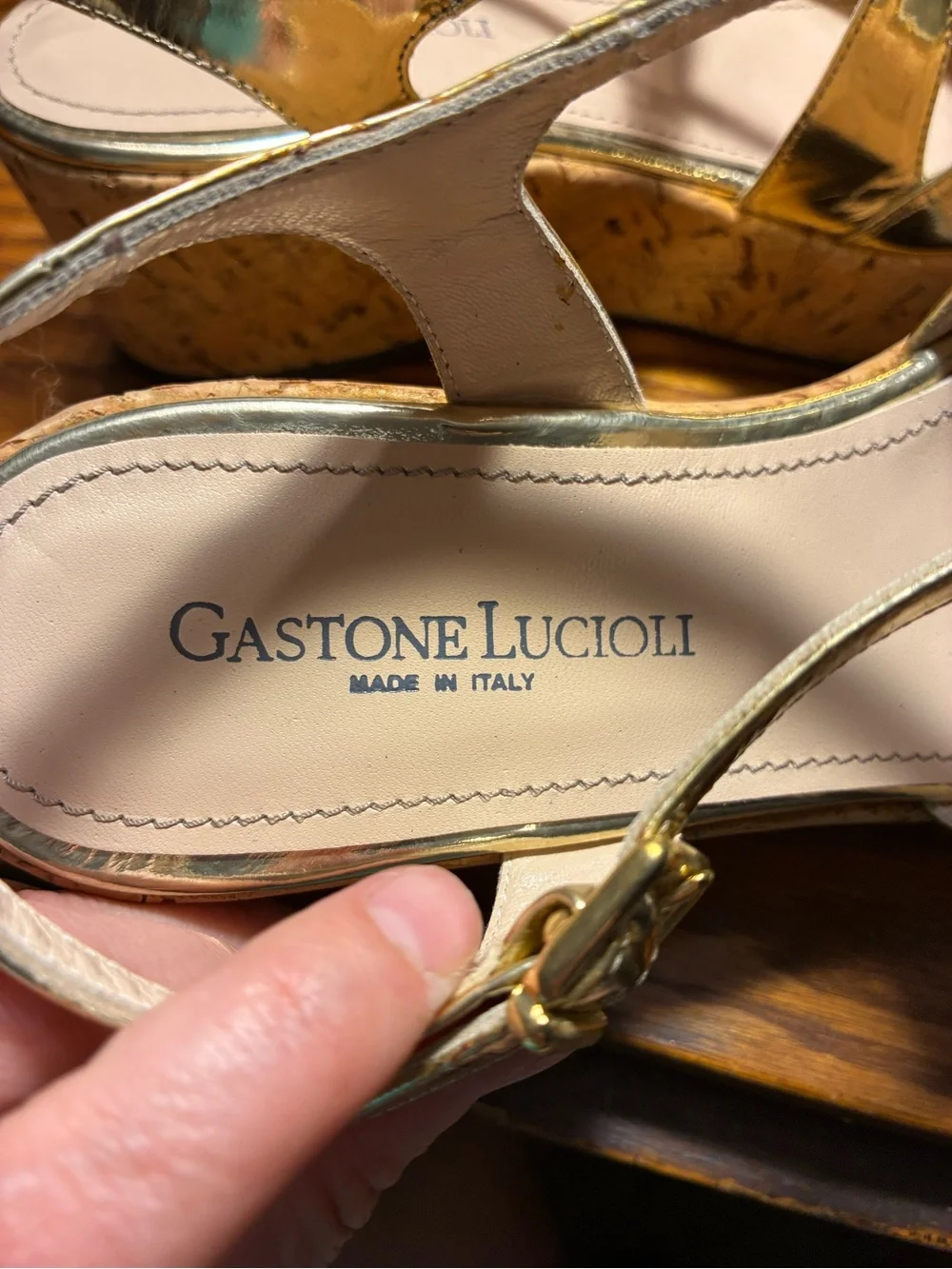 Gastone Lucioli ITALY MADE Metallic Gold Cork Platform Wedge Sandals EU40 US 9.5